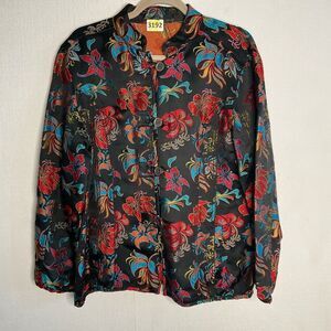 Chico’s‎ Asian Mandarin Collar Silk Blend Brocade Jacket Red Black Size 12 (2)